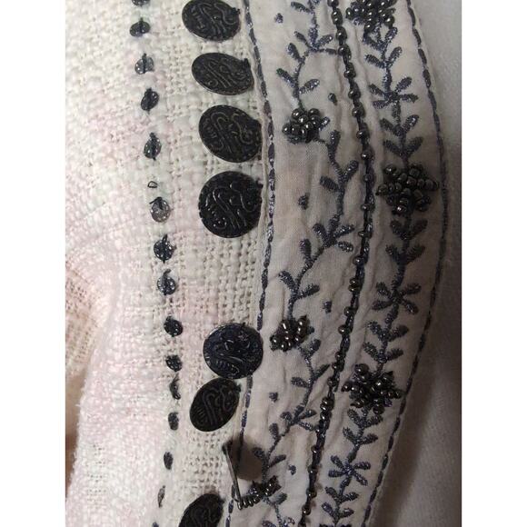 Beautiful Stories Anthropologie pink cream tweed boho beaded - Picture 6 of 10